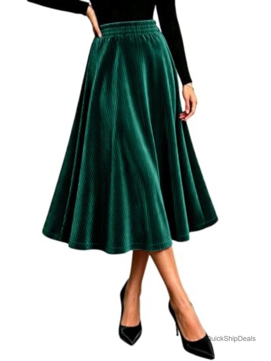 Dresses & Skirts - Velvet Midi A-Line Swing Skirt Elastic Waist Formal Holiday
